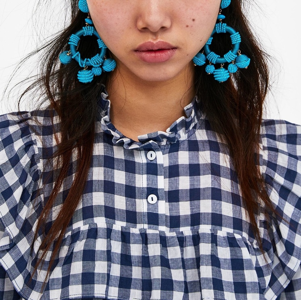 ZARA WOMAN GINGHAM BLOUSE WITH RUFFLES - Picture 5 of 8